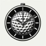 A minimalist clock icon with a golf ball as the clock's center