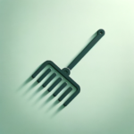 Photo visualization of a minimalist icon representing a plastic rake, designed with clean lines and a modern aesthetic, set against a subtle green background.
