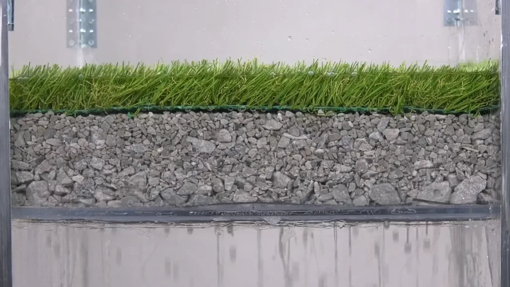 turf drainage on rock display