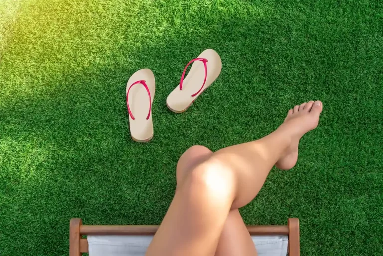 relaxing on a synthetic grass yard